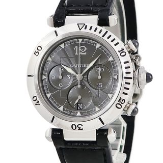 カルティエ(Cartier)のカルティエ パシャ N950 クロノグラフ W3105155 プラチナ×SS コンビ ギヨシェ グレー スモセコ 自動巻き メンズ 腕時計(腕時計(アナログ))