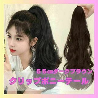 クリップ式ポニーテール　ポイントウィッグ　付け毛　ロングポニーブラウン　1018(ロングカール)