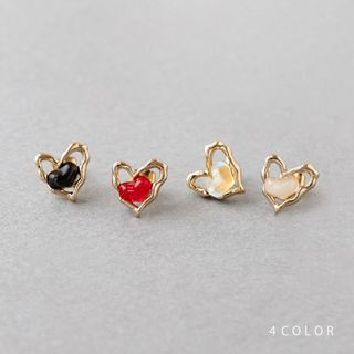 クリームドット(Cream dot)の【ゆうパケット送料無料】 ピアス チタンポスト 低アレルギー レディース スタッドピアス ハート メタルハート カラーストーン メタル ホマイカ  大人 レッド ホワイト イエロー ブラック ゴールド ピアス(ピアス)