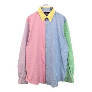 RALPH LAUREN ラルフローレン クレイジーパターン ボタンダウン 長袖シャツ ストライプ マルチカラー(メンズ XL)中古 古着 U8561(シャツ)