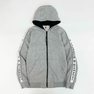 19g28 GIVENCHY ジバンシー サイドラインロゴ ジップアップ フーディ パーカー 12+ グレー コットン キッズ