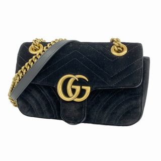 グッチ(GUCCI)の【5gd5161-h】グッチ ショルダーバッグ GGマーモント 446744 ベロア ブラック ゴールド金具【中古】レディース(ショルダーバッグ)