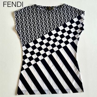 フェンディ(FENDI)の【FENDI】半袖 カットソー ズッカ 総柄 モノクロ イタリア製 白 黒(シャツ/ブラウス(半袖/袖なし))