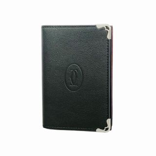 カルティエ(Cartier)の【5gd5001-h】カルティエ カードケース マスト レザー ブラック シルバー金具【中古】メンズ レディース ユニセックス(パスケース/IDカードホルダー)