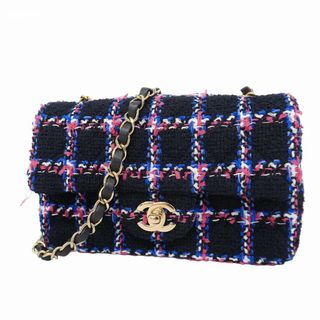 シャネル(CHANEL)の【5gd5013-h】シャネル ショルダーバッグ ミニマトラッセ チェーンショルダー ツイード ネイビー ピンク ゴールド金具【中古】レディース(ショルダーバッグ)