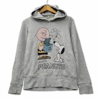 ユニクロ(UNIQLO)のユニクロ スヌーピー プリント コットン スウェット パーカー S グレー(トレーナー/スウェット)