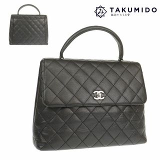 シャネル(CHANEL)のシャネル ハンドバッグ トップハンドル 中古 ココマーク マトラッセ ブラック キャビアスキン CHANEL 【中古】 | バック レディース ファッション 黒 鞄 ハイブランド カバン キルティング ステッチ Bランク(ハンドバッグ)
