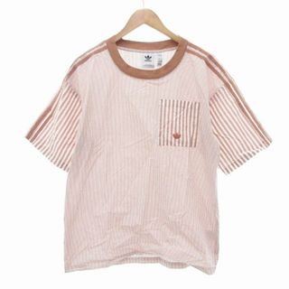 アディダス(adidas)のアディダス adidas Tシャツ ストライプ 半袖 ロゴ M 茶 ブラウン(シャツ)