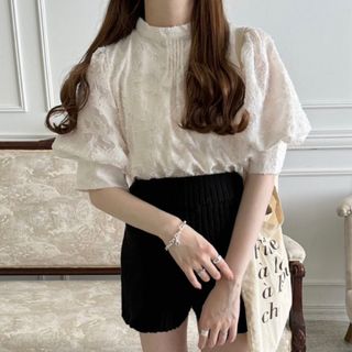 グレイル(GRL)の花柄ジャガードバックリボンパフスリーブブラウス an1730 グレイル GRL(シャツ/ブラウス(半袖/袖なし))