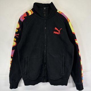 プーマ(PUMA)の古着 プーマ PUMA スウェット トレーナー フルジップ ワンポイントプリントロゴ 袖柄 M  ブラック メンズ(スウェット)