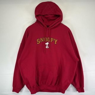 古着  PEANUTS パーカー スヌーピー スウェット 刺繍ロゴ キャラクター 大きいサイズ 2XL  レッド メンズ(パーカー)
