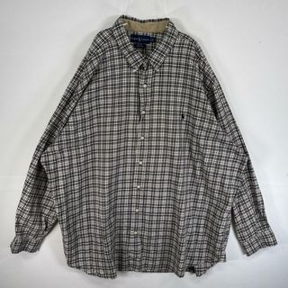 ラルフローレン(Ralph Lauren)の古着 ラルフローレン RALPH LAUREN 長袖シャツ ロゴ 刺繍 大きいサイズ 薄手 ボタンダウン 3XL  ブラック チェック メンズ(シャツ)