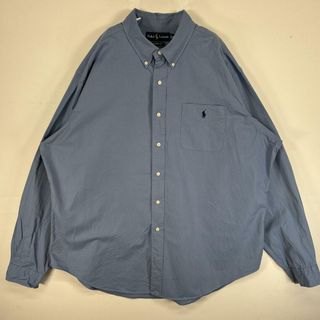ラルフローレン(Ralph Lauren)の古着 ラルフローレン RALPH LAUREN 長袖シャツ ロゴ 刺繍 ボタンダウン 胸ポケ 大きいサイズ XXL  ブルー系 無地 メンズ(シャツ)