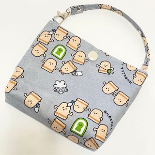 ハニワ　古墳柄　バッグポーチ　グレー　ハンドメイド