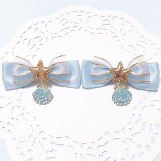 水色　貝殻　リボン　ヘアクリップ　ヘアアクセサリー　海(ヘアアクセサリー)