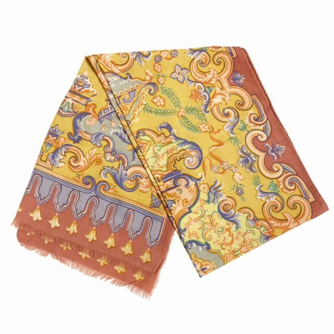エトロ イタリア製スカーフ 大判 稀少品 総シルク ETRO - エトロ ETRO スカーフ ストール 総柄 シルク混 黄