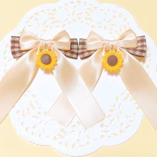 ひまわり　リボン　チェック　可愛い　ヘアクリップ　ヘアアクセサリー