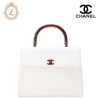シャネル(CHANEL)のCHANEL シャネル　ハンドバッグ　ターンロック  ケリー型   ウッド柄　キャビアスキン 白（ゴールド金具）  レディーストートバック ハイブランド【中古】【送料無料】(ハンドバッグ)