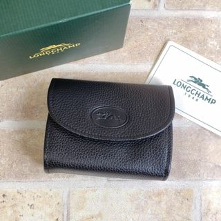 ロンシャン(LONGCHAMP)の訳有未使用 ロンシャン ☆ レザー フラップ コインケース ミニポーチ 仏製 黒(コインケース)