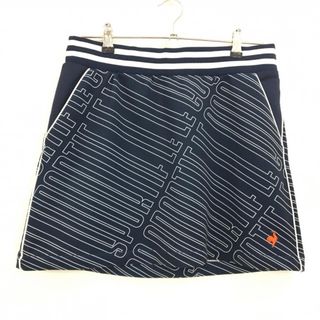 【美品】ルコックゴルフ ストレッチスカート ネイビー×白 ロゴオレンジ ウエストゴム 調節紐 レディース 13 ゴルフウェア le coq sportif