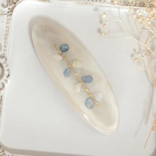 バレッタ　6cm シェル　マーブル　シンプル　レジン