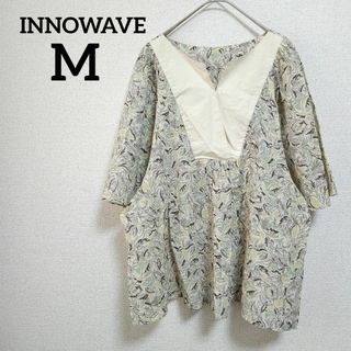 INNOWAVEイノウェーブ 【M】 花柄 五分袖ブラウス ゆったり ベージュ系