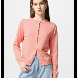 ユニクロ(UNIQLO)の未使用ユニクロUNIQLO UVカット長袖カーディガン ピンククルーネックＬ (カーディガン)