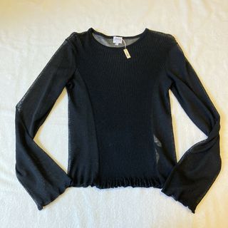 アルマーニ コレツィオーニ(ARMANI COLLEZIONI)の【ARMANI COLLEZIONI】シアーニットトップス 黒 イタリア製 透け感 上品 長袖 レディース 40サイズ相当(その他)