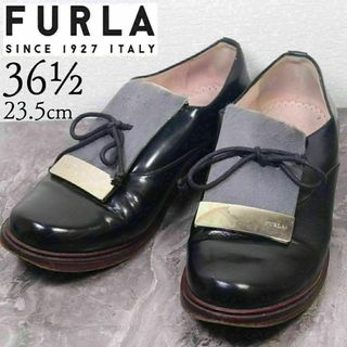 フルラ(FURLA)のFURLA フルラ 23.5 ローファー プレート 金具 ハラコ リボン 黒(ローファー/革靴)