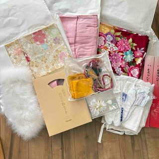 【美品】振袖フルセット　赤　花柄　着物