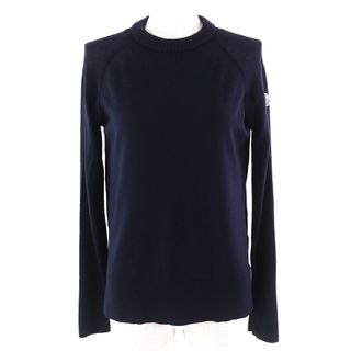 モンクレール(MONCLER)の美品△MONCLER モンクレール MAGLIONE TRICOT GIROCOLLO ウール100％ ロゴワッペン 長袖  ニット セーター ネイビー XS 正規品 レディース(ニット/セーター)