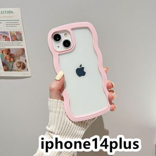 iphone14plusケース　波型　 耐衝撃ピンク233
