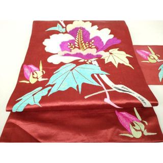 平和屋着物●アンティーク　大正ロマン　九寸名古屋帯　総手刺繍　枝花文　金糸　正絹　逸品　DAAU5856ps(帯)