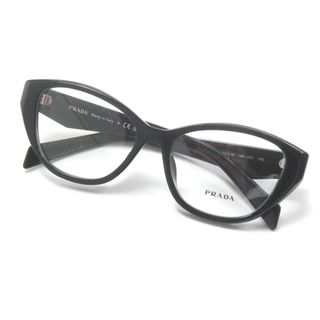 プラダ(PRADA)の極美品□PRADA プラダ VPR21Z-F トライアングルロゴ キャットアイ メガネ 眼鏡 アイウェア ブラック 55□16 ケース付き イタリア製 メンズ(サングラス/メガネ)