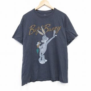 XL★古着 半袖 Tシャツ メンズ ルーニーテューンズ LOONEY TUNES バックスバニー コットン クルーネック 濃グレー 25jul26 中古(Tシャツ/カットソー(半袖/袖なし))