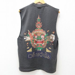 L★古着 ノースリーブ ビンテージ Tシャツ メンズ 90年代 90s RAJADAMNERN コットンクルーネック 黒 ブラック 25jul26 中古(タンクトップ)