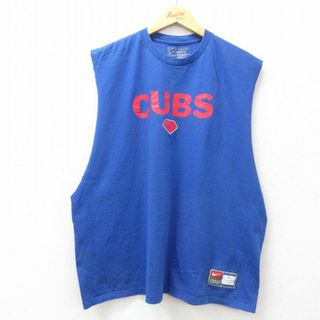 ナイキ(NIKE)のXL★古着 ナイキ NIKE ノースリーブ ビンテージ Tシャツ タンクトップ メンズ 00年代 00s MLB シカゴカブス 大きいサイズ クルーネック 紺 ネイビー メジャーリーグ ベースボール 野球 25jul26 中古(タンクトップ)