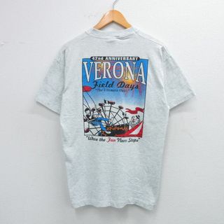フルーツオブザルーム(FRUIT OF THE LOOM)のL★古着 フルーツオブザルーム 半袖 ビンテージ Tシャツ メンズ 00年代 00s ヴェローナ 遊園地 クルーネック 薄グレー 霜降り 25jul26 中古(Tシャツ/カットソー(半袖/袖なし))