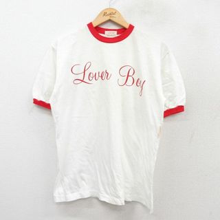 アロー(ARROW)のL★古着 アロー 半袖 ビンテージ Tシャツ メンズ 70年代 70s Lover Boy 手 コットン クルーネック USA製 白 ホワイト リンガー 【spe】 25jul26 中古(Tシャツ/カットソー(半袖/袖なし))