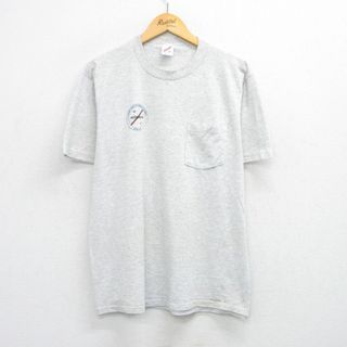 L★古着 ジャージーズ 半袖 ビンテージ Tシャツ メンズ 90年代 90s ACCIDENTS 胸ポケット付き クルーネック USA製 薄グレー 霜降り 25jul26 中古(Tシャツ/カットソー(半袖/袖なし))
