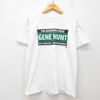 M★古着 半袖 ビンテージ Tシャツ メンズ 90年代 90s GENE HUNT コットン クルーネック USA製 白 ホワイト 25jul26 中古(Tシャツ/カットソー(半袖/袖なし))