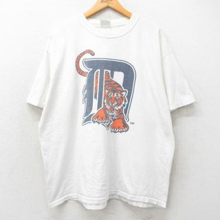 XL★古着 半袖 ビンテージ Tシャツ メンズ 00年代 00s MLB デトロイトタイガース 大きいサイズ コットン クルーネック 白 ホワイト メジャーリーグ ベースボール 野球 25jul26 中古(Tシャツ/カットソー(半袖/袖なし))