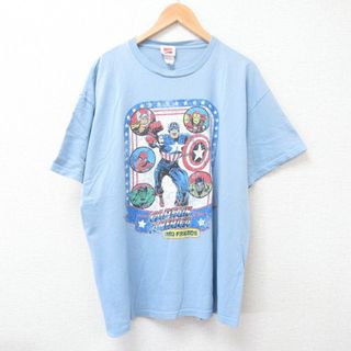 マーベル(MARVEL)のXL★古着 半袖 ビンテージ Tシャツ メンズ 00年代 00s マーベル キャプテンアメリカ クルーネック 薄紺 ネイビー 25jul26 中古(Tシャツ/カットソー(半袖/袖なし))