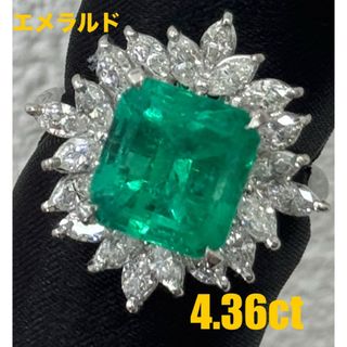 ★4.36ct★✨大粒エメラルド1.4ctマーキスダイヤモンドプラチナリング指輪(リング(指輪))