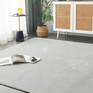 【サイズ:185x185cm(正方形)_色:グレー】Keusnix カーペット (ラグ)
