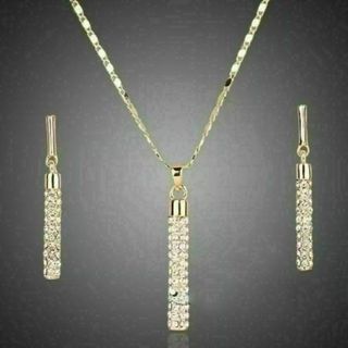 419 2点セット ゴールド ネックレス ピアス czダイヤ サージカルステンレ(ネックレス)