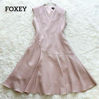 【美品】フォクシー ノースリーブ ワンピース はしごレース フレア ピンク 40(ひざ丈ワンピース)