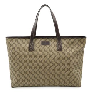 グッチ(GUCCI)のGUCCI グッチ GGスプリーム トートバッグ ラージトート ショルダーバッグ PVC レザー カーキベージュ ダークブラウン 211120(トートバッグ)