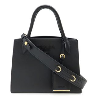 プラダ(PRADA)のPRADA プラダ モノクローム スモールバッグ ハンドバッグ 2WAY ショルダーバッグ サフィアーノ レザー NERO 黒 ブラック ゴールド金具 1BA156(ハンドバッグ)