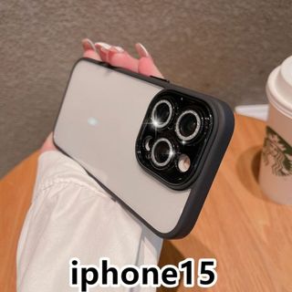 iphone15ケース カーバー レンズ保護 透明  ブラック135(iPhoneケース)